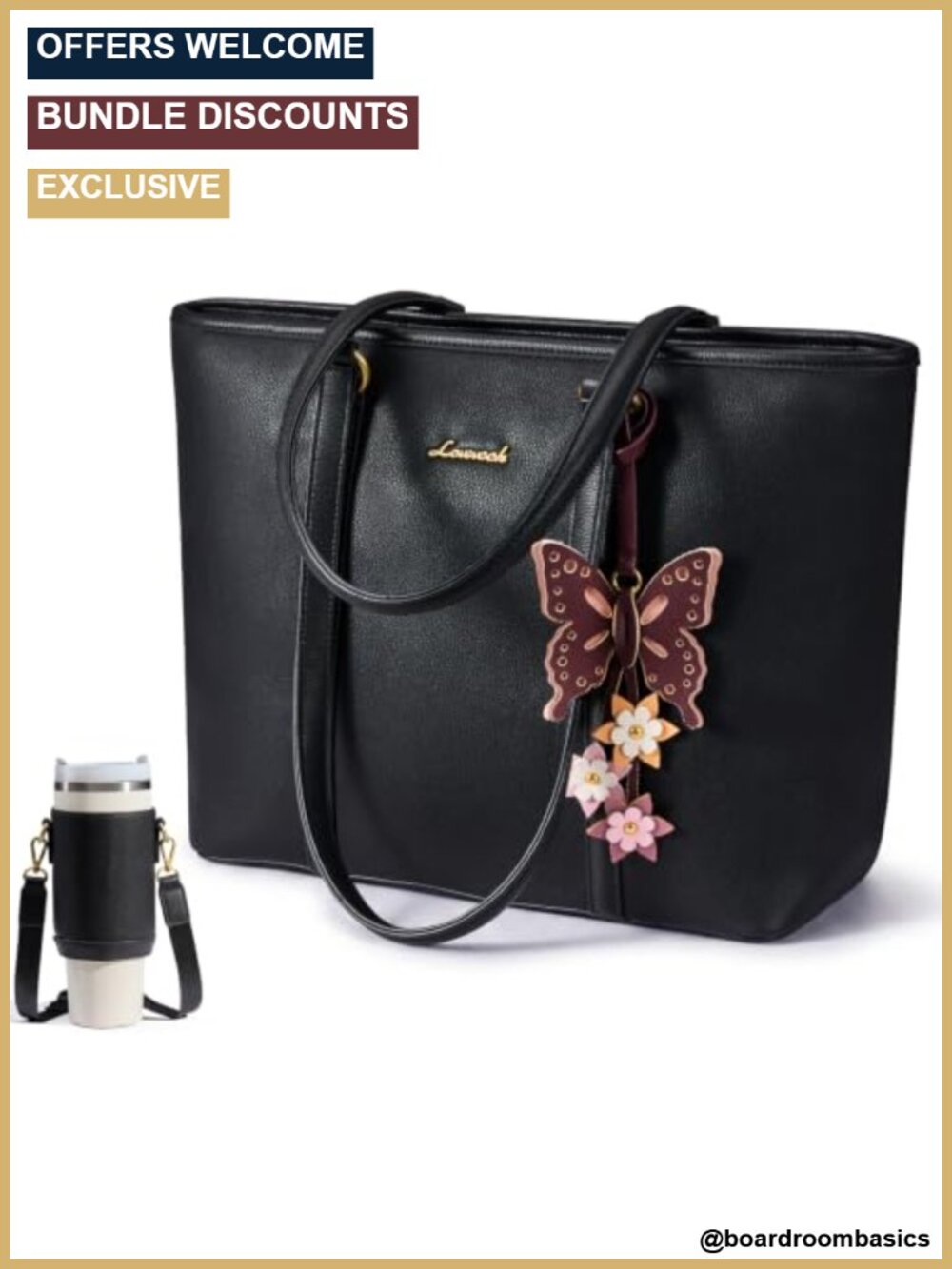 Vegan Leather Tote Bag with Detachable Pendant & Water Bottle Carrier